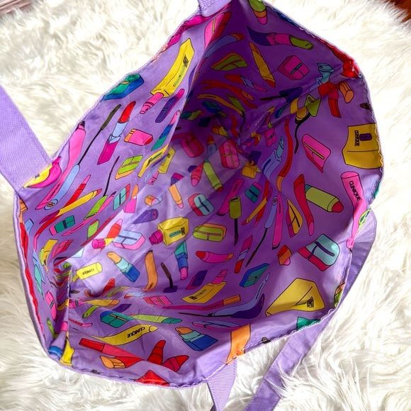 CLINIQUE Women Makeup Lipstick Logo Lined Purple Shopping Travel Tote Bag - Picture 3 of 10